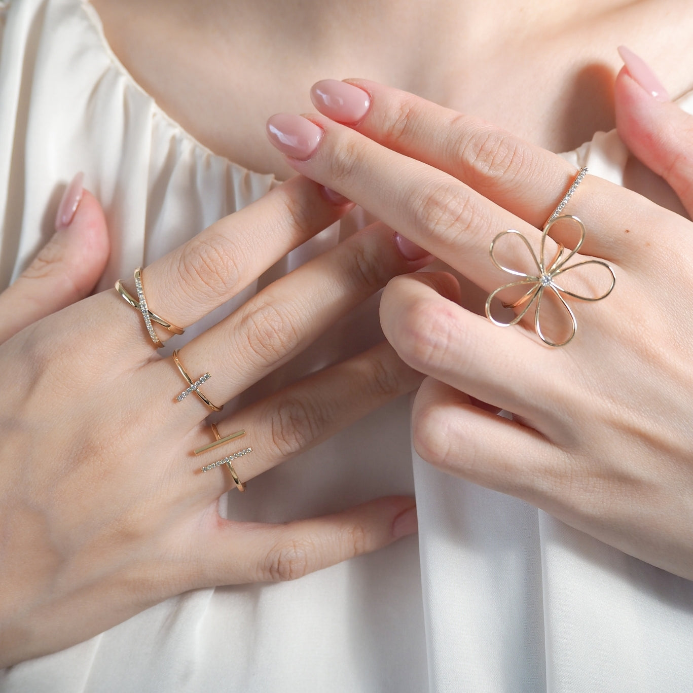 Cross Petit Diamond Ring