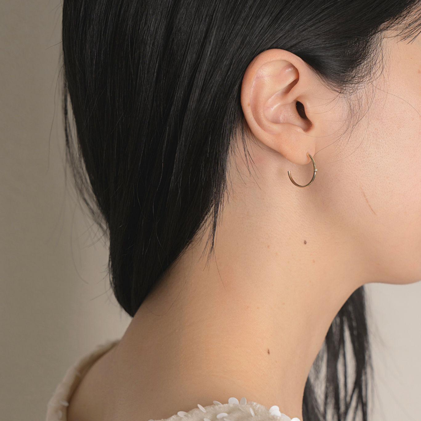 【5/26 23:59受注終了】One diamond Hoop Earring ワンダイヤモンドフープイヤリング