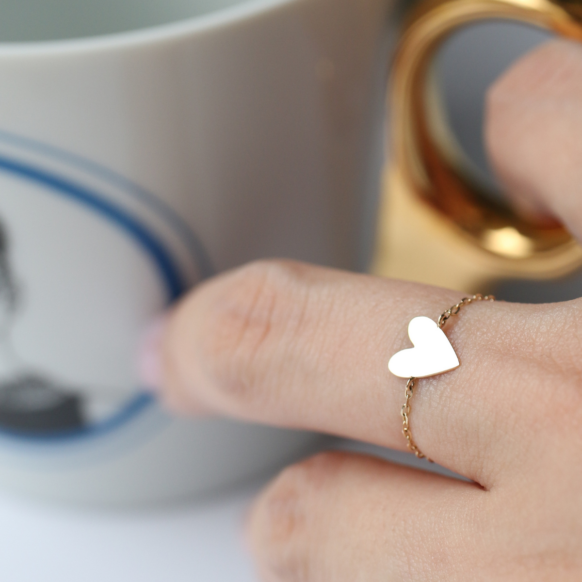 K14 Heart Chain Ring K14 ハートチェーンリング